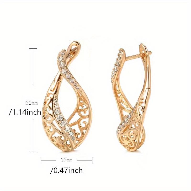 1 Pair Golden Color Vintage Hollow Pattern Drop Earring Shiny Synthetic Zirconia Accessories Trend Jewelry