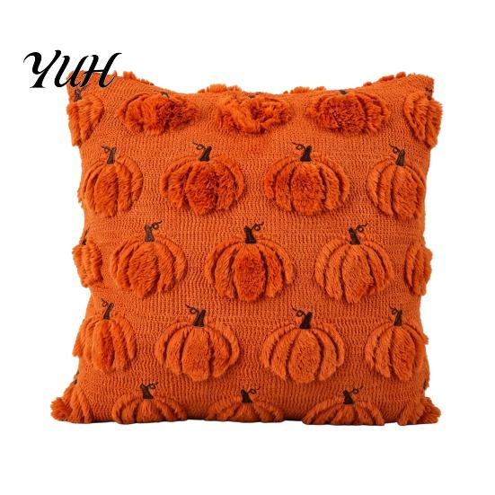 Soft Short Plush Fabric Halloween Ghost Cushion Cover, Throw Pillow Case, 18x18 Inches Pumpkin Holiday Gift for Home Bat Cover Sofa Couch Bed