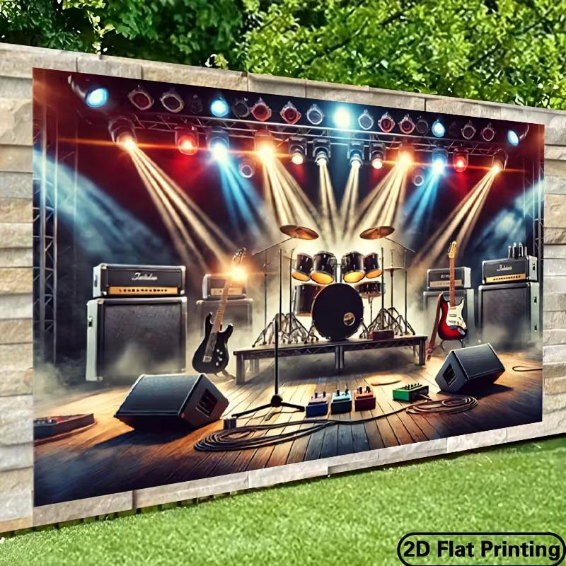 

Фон для фотобудки «Сцена Rock Band», Задник «Свет софитов на концерте, Барабанная установка» для тематических вечеринок 47.2x31.5inch/120*80cm
