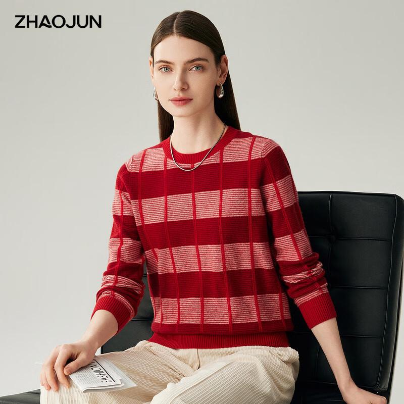 

Zhaojun Women s Cashmere Color-block Plaid Round Neck Sweater 2XL