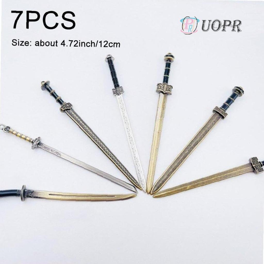 Keychain Mini Sword with Sheath Decoration Ancient Uncut Blade Weapon Collectible Chinhan Knife Pendant [UOPR] Pattern, Model,