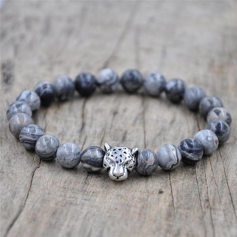 Herren Steinperlen Armband Leopard Anhänger Design Modisches Charm Natürliche Steinperlen Armband Geschenk