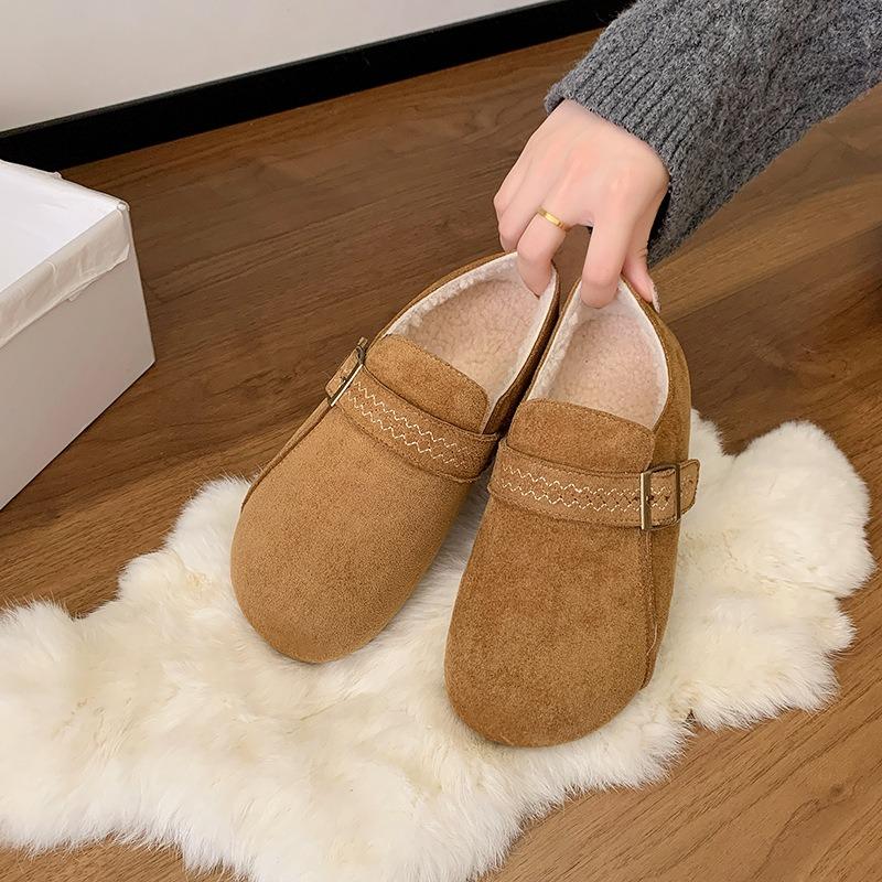 Fleece women's new winter comfortable warm cotton shoes retro casual lazy pedal bean shoes