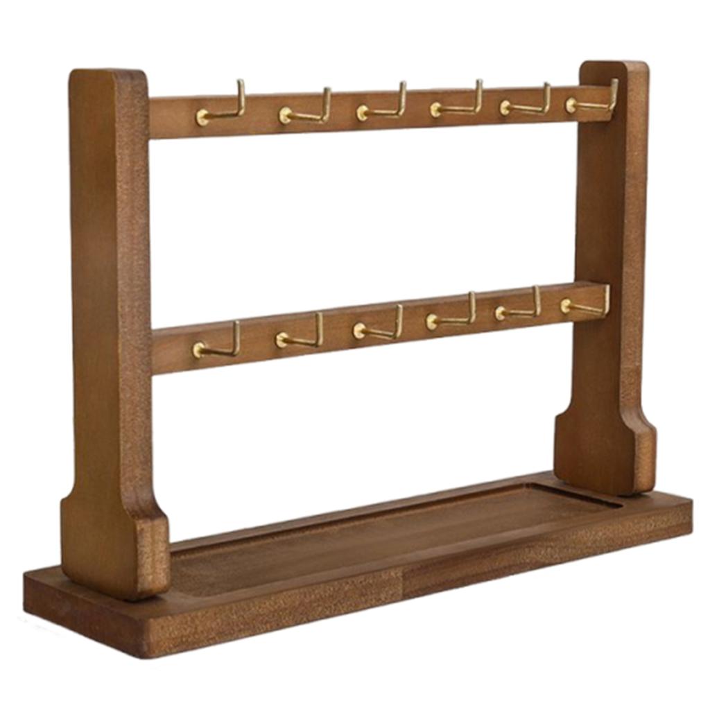 Wooden Jewelry Display Stand with Hook Household Bracelet Storage Rack Multi-Layer Necklace Wood Holder for Closet Dresser