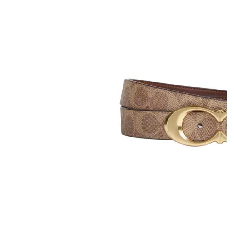 Coach Logo coated canvas calfskin belt women's brown width 2.5cm light luxury high end smooth buckle belt Brown M - without box