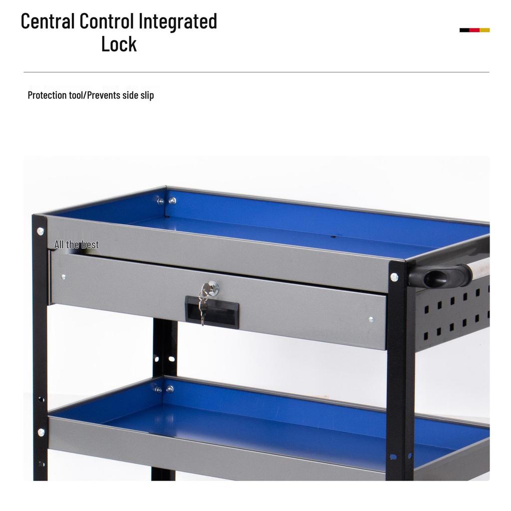 Three-Layer Movable Workshop Trolley for Auto Repair Tools and Parts Storage