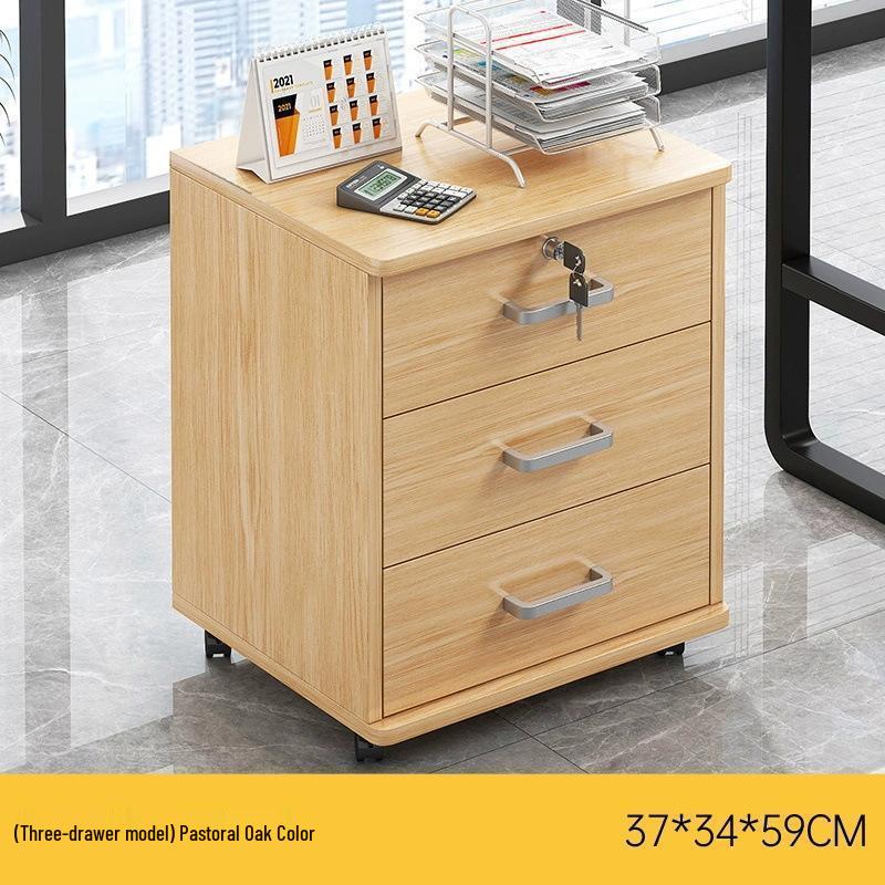 Lockable Mobile Wooden Cabinet for Under Desk Storage