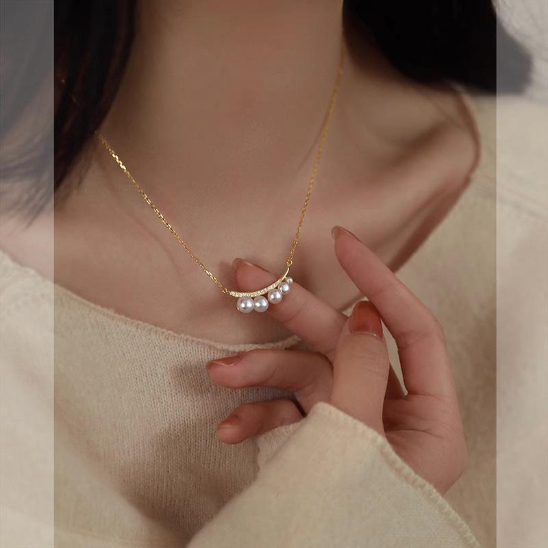 Zircon round pearl necklace simple high-end temperament clavicle chain French light luxury elegant necklace