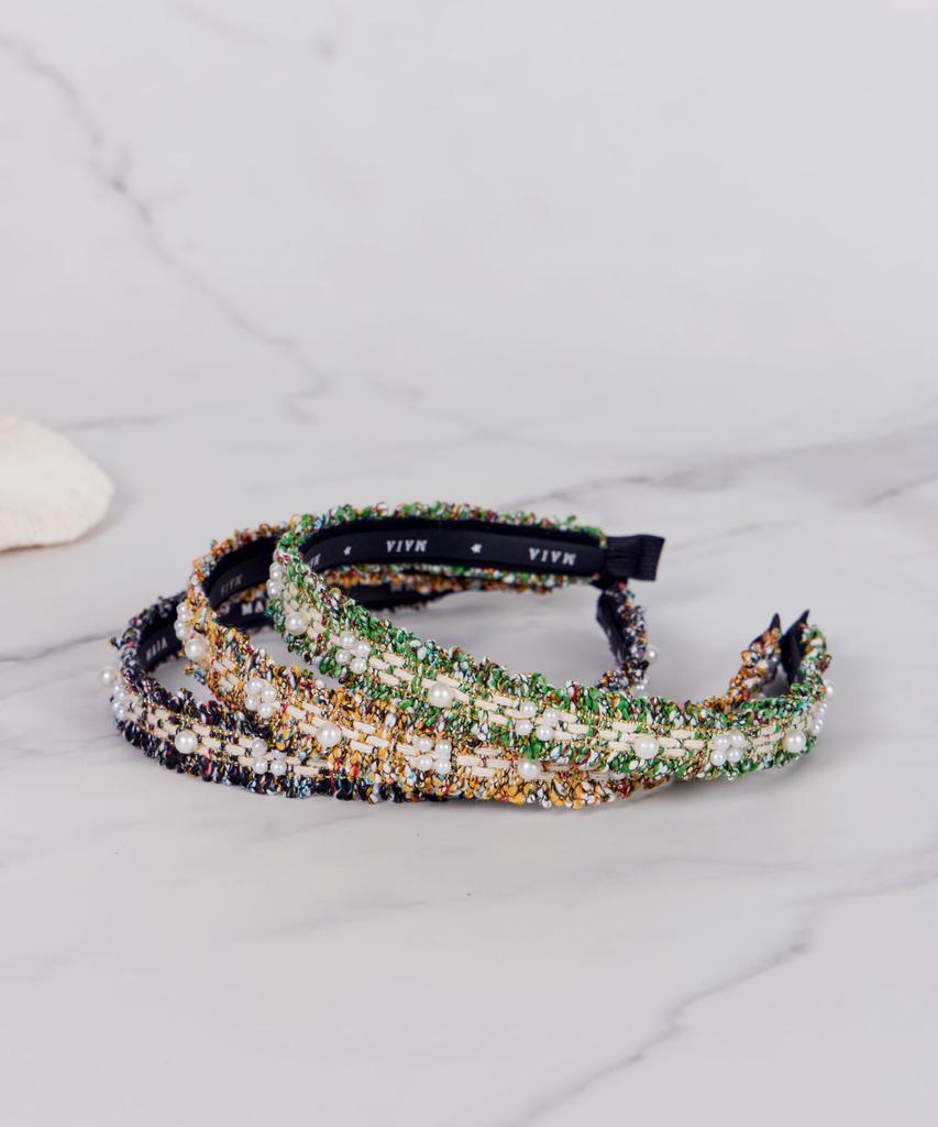 Maia Tweed Pearl Headband P-Green