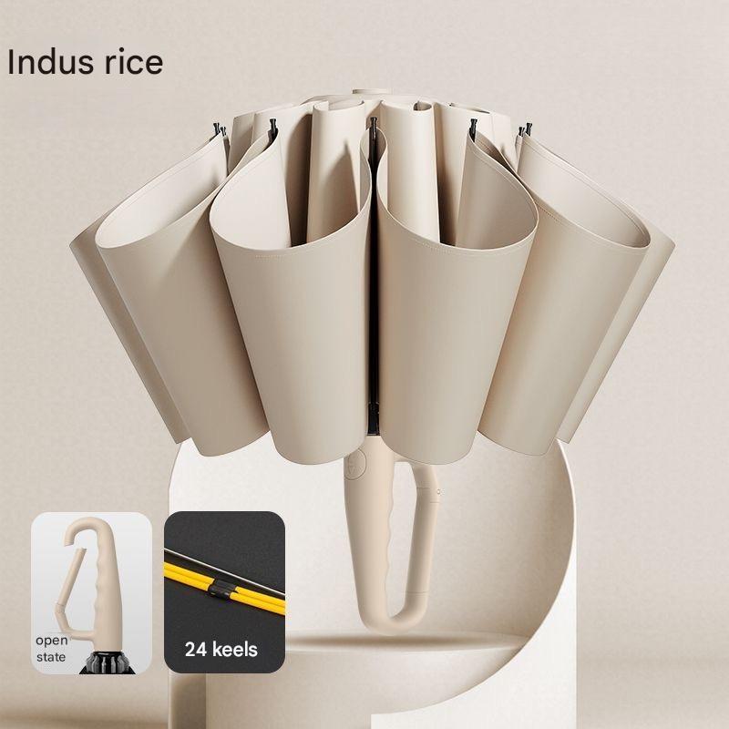 

Fully automatic buckle reverse portable extra-large folding umbrella For sunny and rainy days enlarged thickened reinforced umbr бежевий