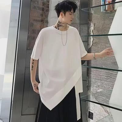 Yamamoto Yohji Heren Irregulair Donker Niche Kapper T-shirt, Grote Maat, Korte Mouw