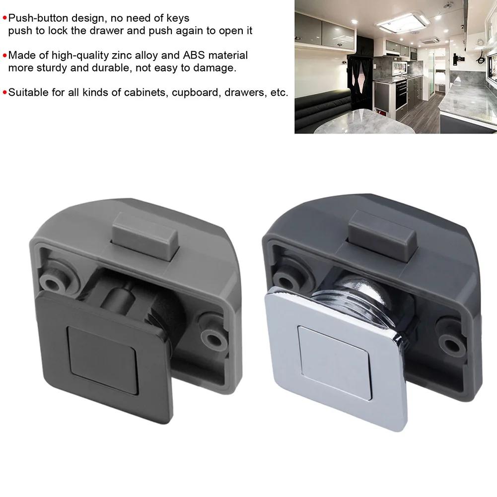 Cabinet Door Push Button Catch Lock with Handle Locking Mechanism for Motorhome RV Caravan Camper Zinc Alloy Material Use