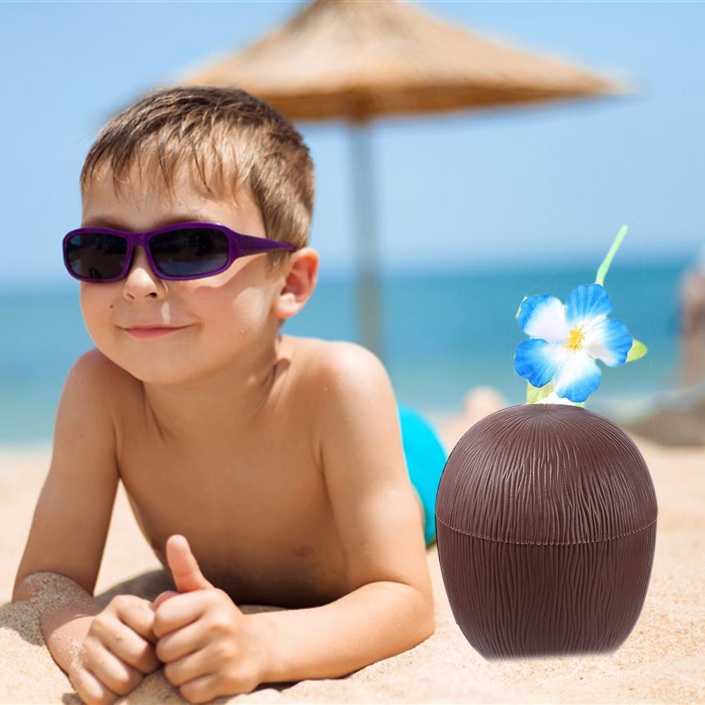 12 Tazze di Cocco con Cannucce a Fiore di Ibisco per Festa Luau Hawaiana per Bambini