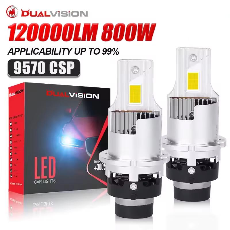 

Светодиодные автомобильные фары Dualvision D2S D4S D1S D3S, лампы canbus HID D1R D3 D2R D4R LED 120000Лм 800Вт, двусторонний чип CSP 6000K 12В 24В CANBUS LED
