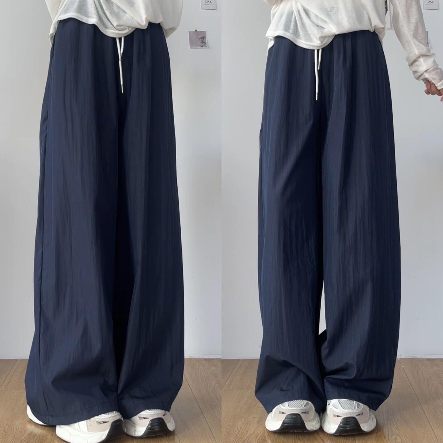

Women s 2025 American Color-Block High-Waisted Drawstring Wide-Leg Sweatpants: Versatile, Casual, Loose Straight-Leg Design