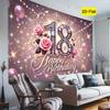 2D Pink Glitter 18th Birthday Backdrop with Crown & Rose for Photoshoot