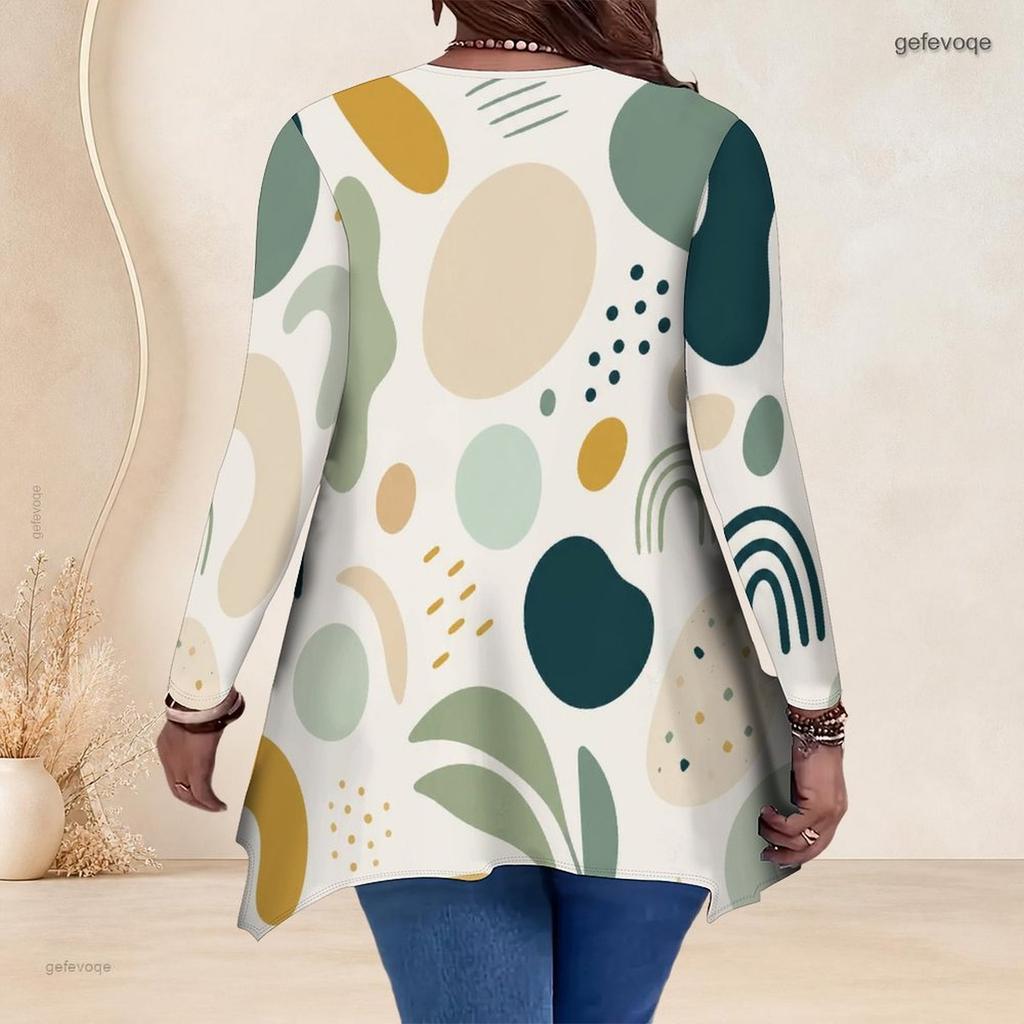 Plus Size Ladies V Neck Long Sleeve Loose Casual Blouse With Irregular Split Hem