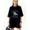 Oversized T Shirt Black Horse Rider Graphic Sometimes Fancy Always Ranchy Casual Wear For Women
