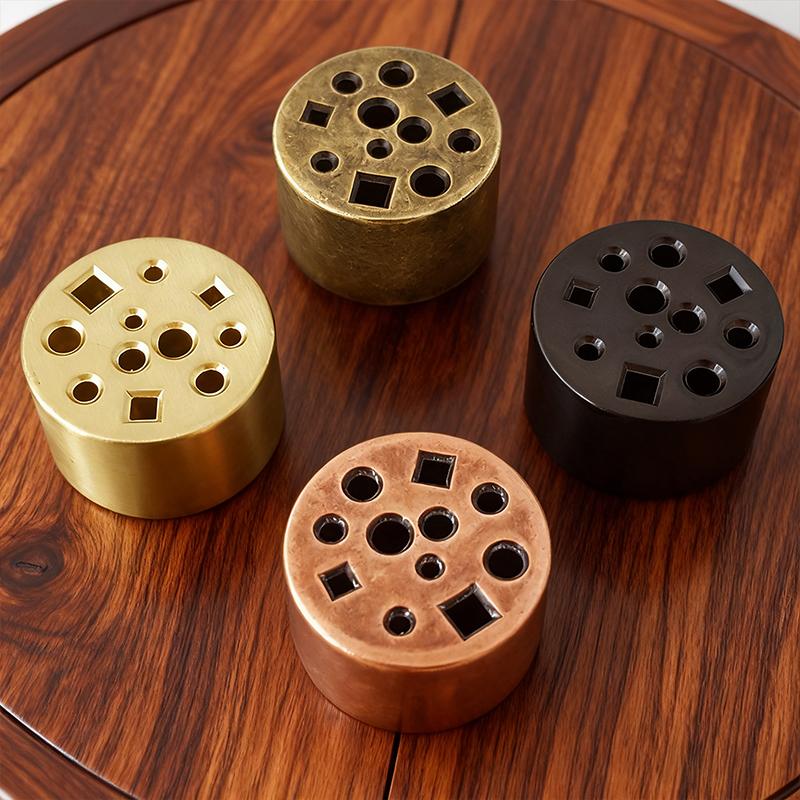 1/4pc 11Hole Incense Holder Mini Round Sandalwood Incense Burner Metal Base Prayer Meditation Creative Home Office Decor Censer