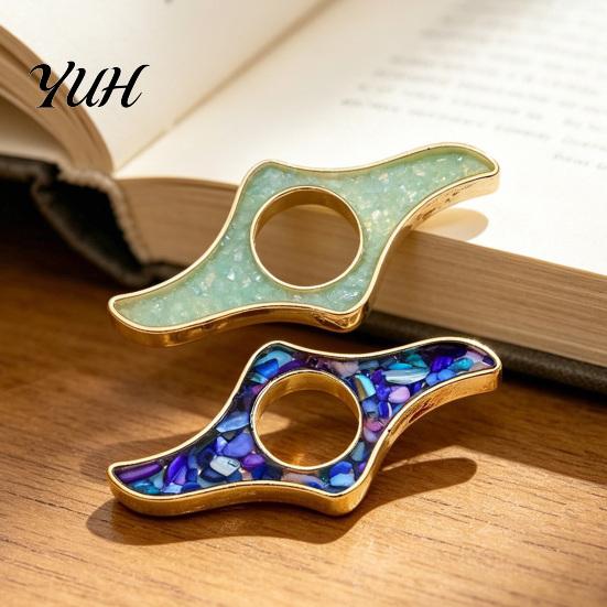 Reading Accessory One Hand Book Page Holder, Glitter Thumb Ring Holder for Reading, Stabilizer Clip Metal Opener Students Readers Tool