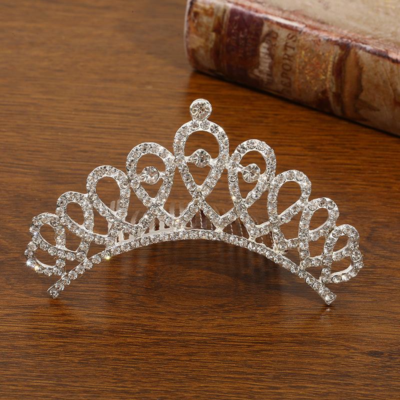New Children's Crown Rhinestone Hair Accessories Princess Crown Girl's Birthday Alloy Comb Girl's Crown Tiara