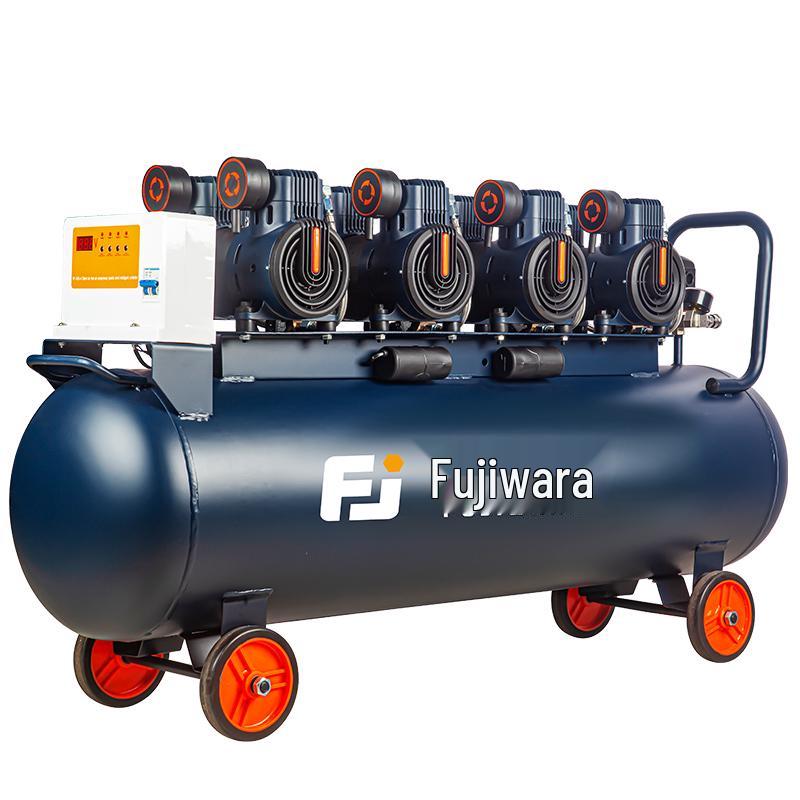 Silent Oil-Free Air Compressor for Woodworking and Auto Repair with High Displacement and Large Pressure Gauge.