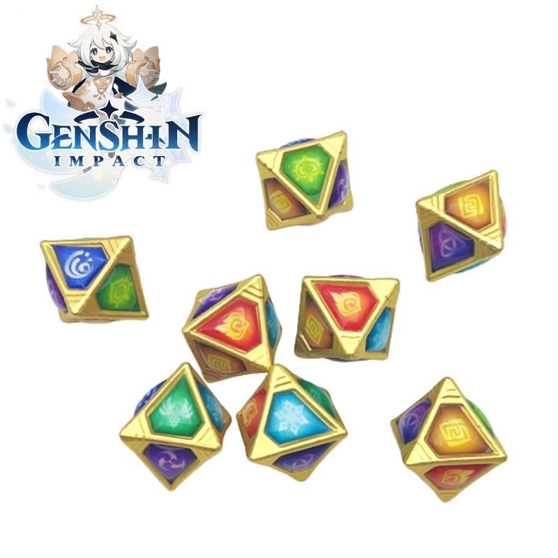 Genshin Metal Rhombus Element Dice Necklace Exquisite Handcrafted Decoration Pendant