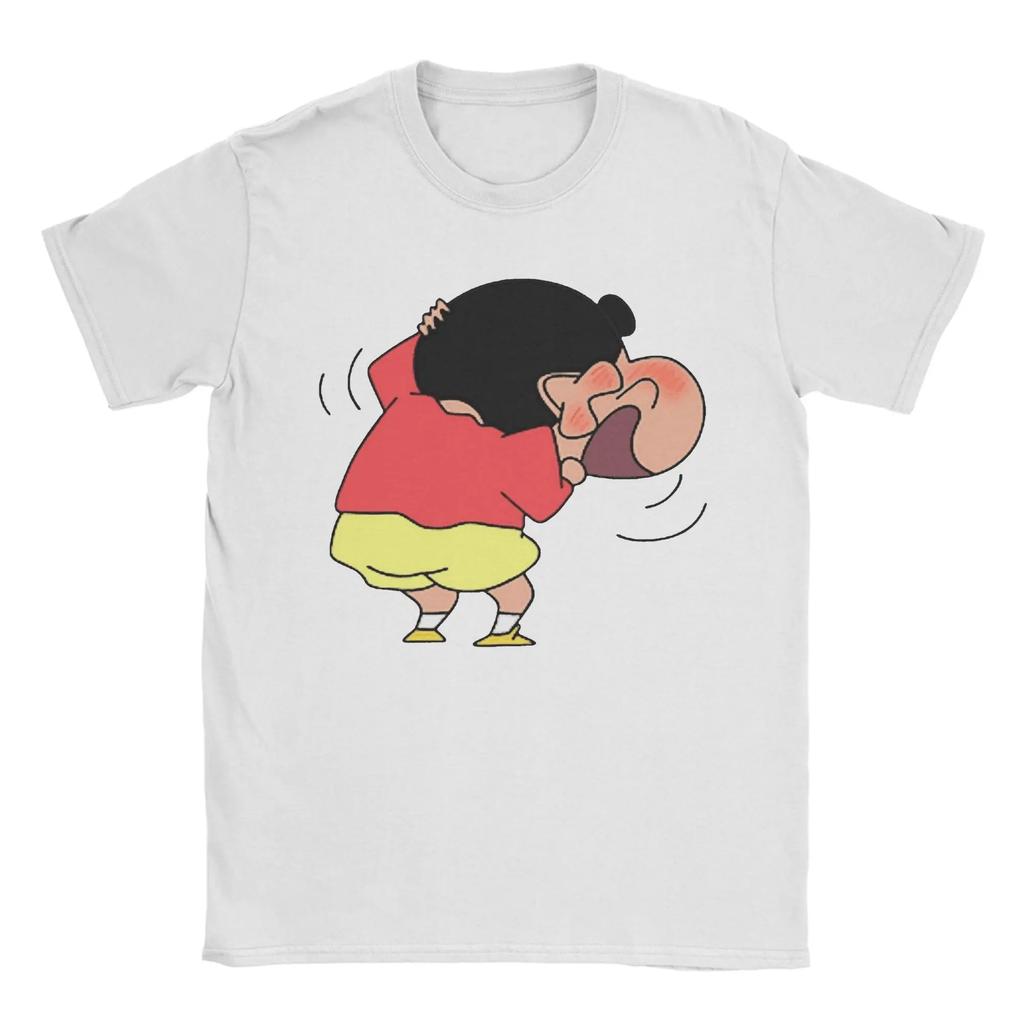 Kawaii Crayon Shinchan Blushing Tshirts Unisex Round Neck Short Sleeve Top Tee Cotton Summer Clothing