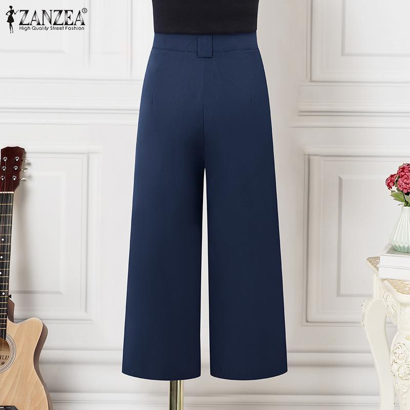 ZANZEA Women Casual High Waist Solid Color Loose Cropped Pants