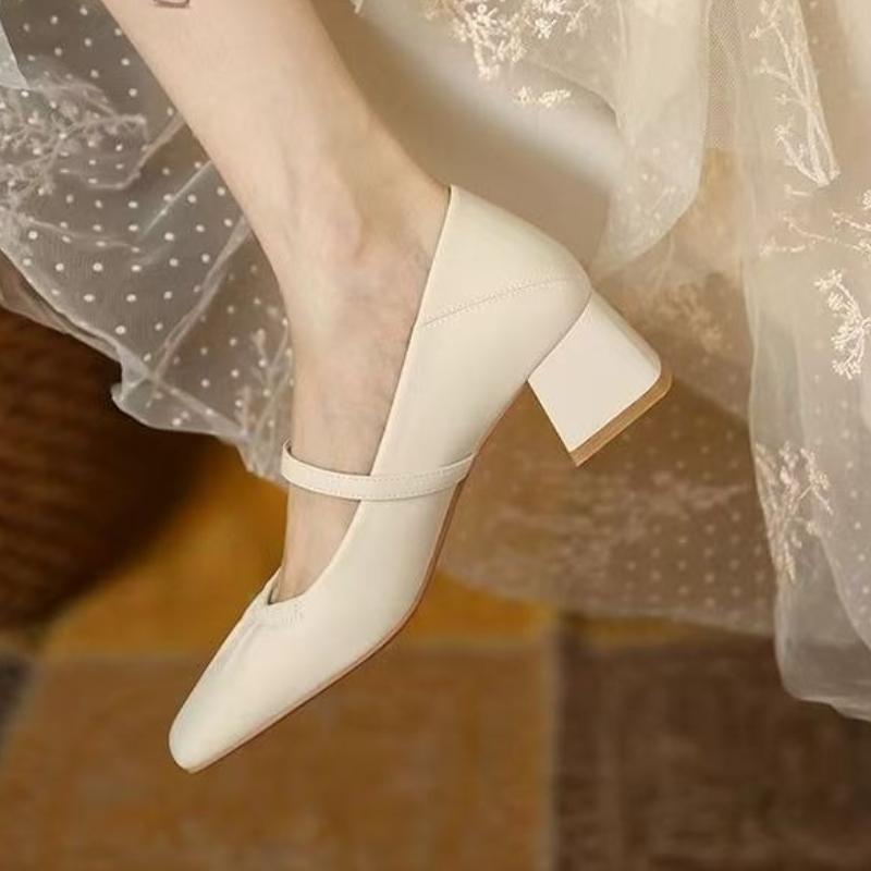 

Fashion Women s Fashion Pumps Spring Autumn New Mary Jane Women Square Toe Shallow Single Shoes Leather Dress Party Chunky Heels Shoes 35 белый