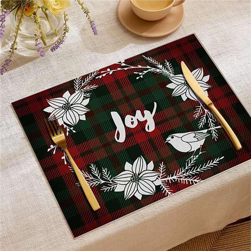 Jolly Christmas Linen Placemats - Stain-Proof, Heat-Resistant Holiday Table Decor