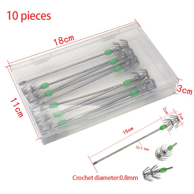 10Pcs Luminous Squid Jig Hooks Double Layer Stainless Steel Needles Fluorescent Fishing Cuttlefish Sleeve Squid Jig Baits