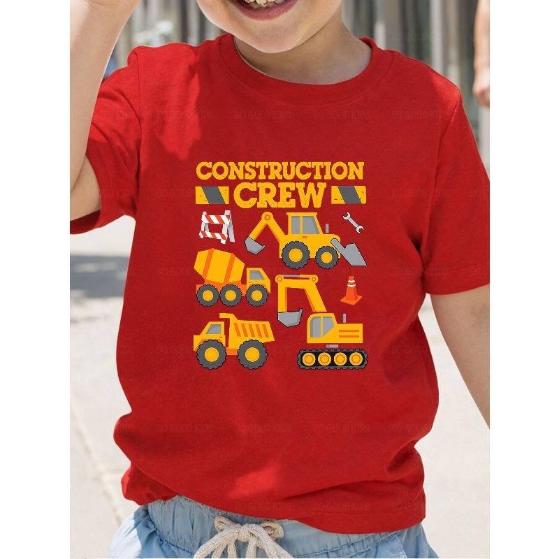 Boys Engineering Vehicle Tool Construction Print Crewneck Short Sleeve Tee