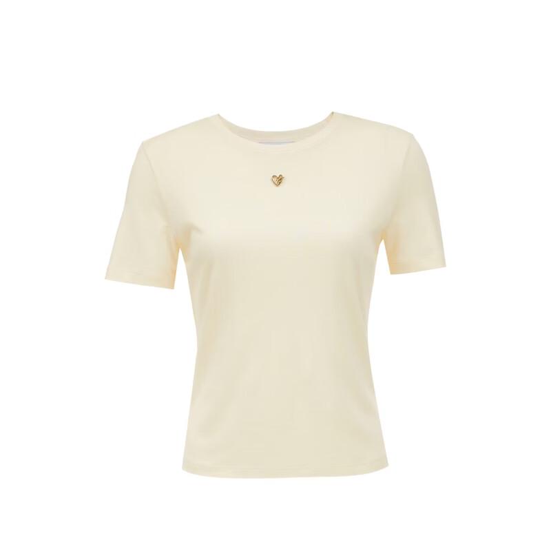 VEROMODA Women's Lyocell T-Shirt with Heart Rhinestone & Rounded Hem