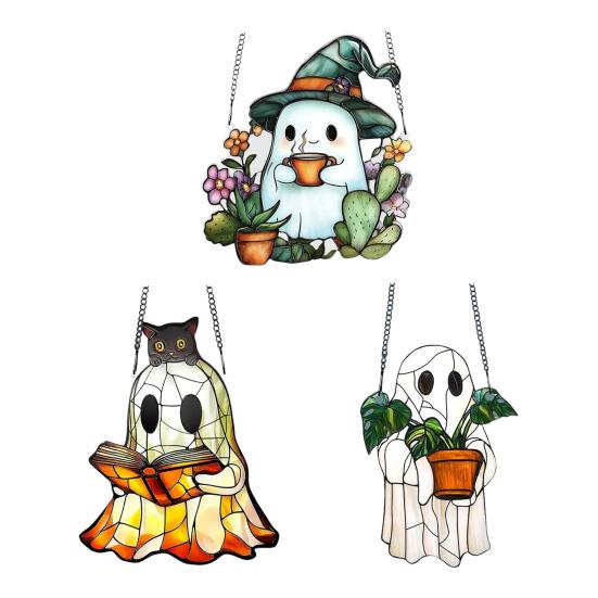 Halloween Ghost Suncatcher Wall Decor Ghost Sun Catcher Halloween Window Hanging Decoration Gift for Birthdays Housewarming Parties