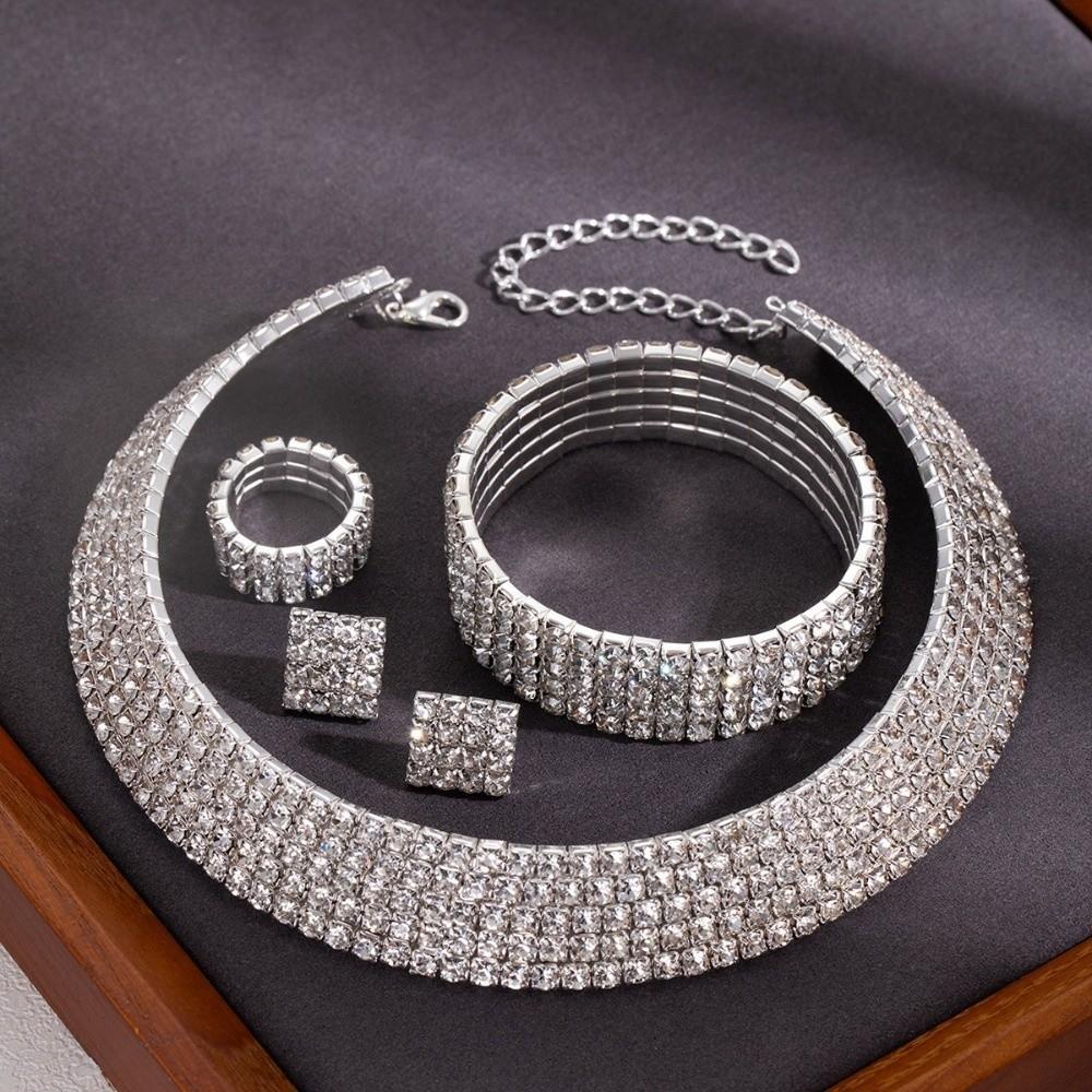 3-5 Row Crystal Jewelry Romantic Wedding Accessories Rhinestone Jewelry Set  Wedding Party
