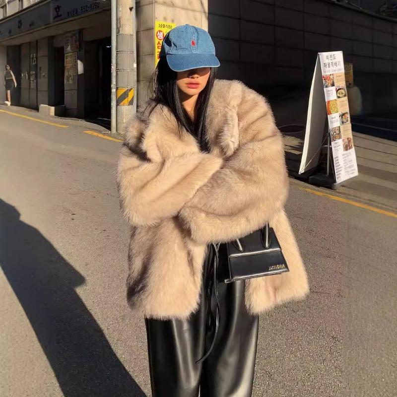 Fur jacket Femininity mink medium and long fox hair loose street plush coat autumn and winter