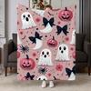 Playful Soft Tonal Weighted Blanket - Cozy Throw Blanket - Cute Ghost And Pink Pumpkin Flannel Bedspread, Machine Washable Warm Fleece Blanket, Suitab