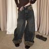 Y2K Leopard Print Patchwork Wide-Leg Jeans for Women - Trendy and Versatile