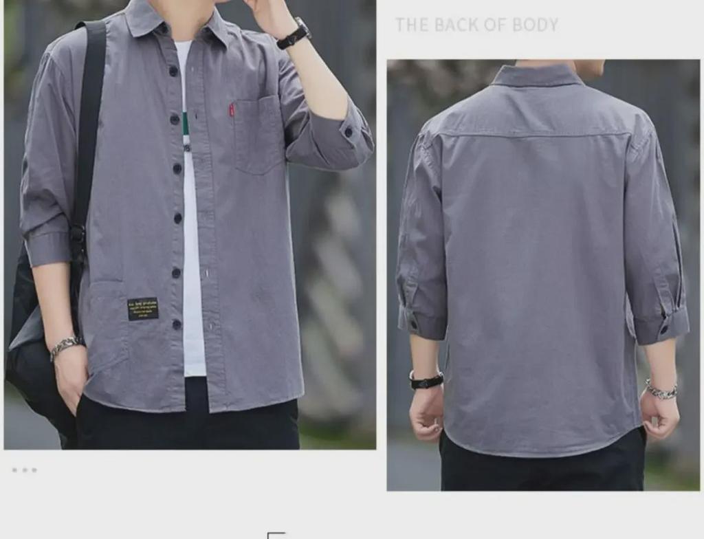 Chemise Décontractée Ample en Coton Lavé à Manches Trois-Quarts Style Hong Kong pour Homme