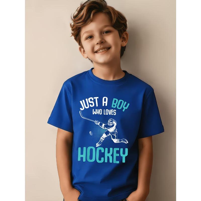 Junge, der Hockey liebt, Grafik-T-Shirt, Sommer-Kurzarm-T-Shirt für Kinder, Tägliches Lässiges Sport-Kinderkleidung, Oberteile, Kinderkleidung