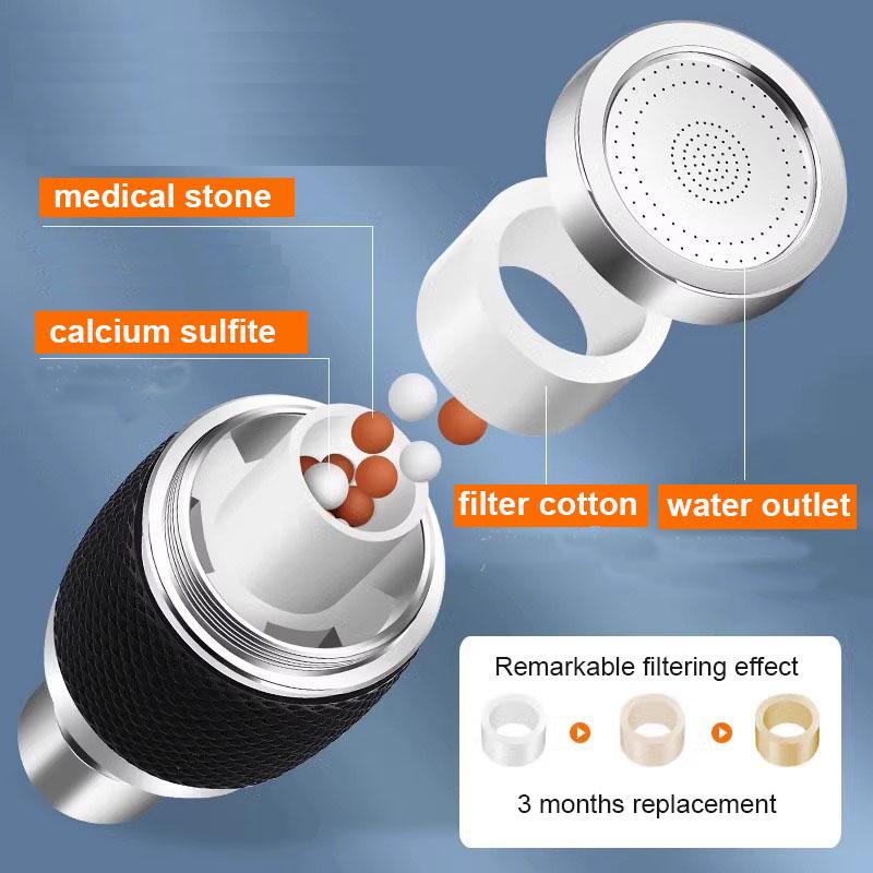 360° Swivel Faucet Water Filter Aerator 3-Mode Adjustable Tap Purifier With Medical Stone Calcium Sulfite For Kitchen Sink