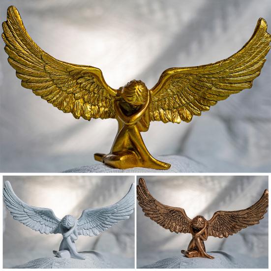 Carving Sitting Angel Figurine European Winged Girl Statue Resin Sculpture Home Office Bookshelf