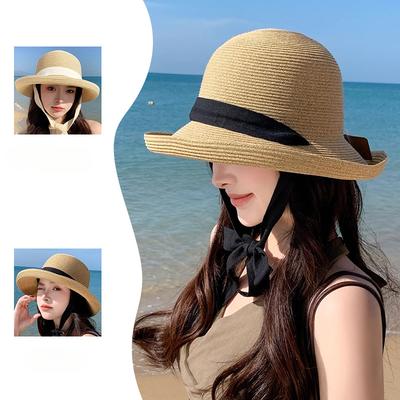 Light Luxury Sun Hat Japanese New Japanese Straw Hat Women's Summer Flip Flops Out for Vacation On The Beach Sun Protection Sun Hat
