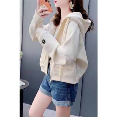 Autumn and Winter Korean Style Loose Velvet Short Versatile Solid Color Cardigan Coat Early Hooded Sweatshirt for Women