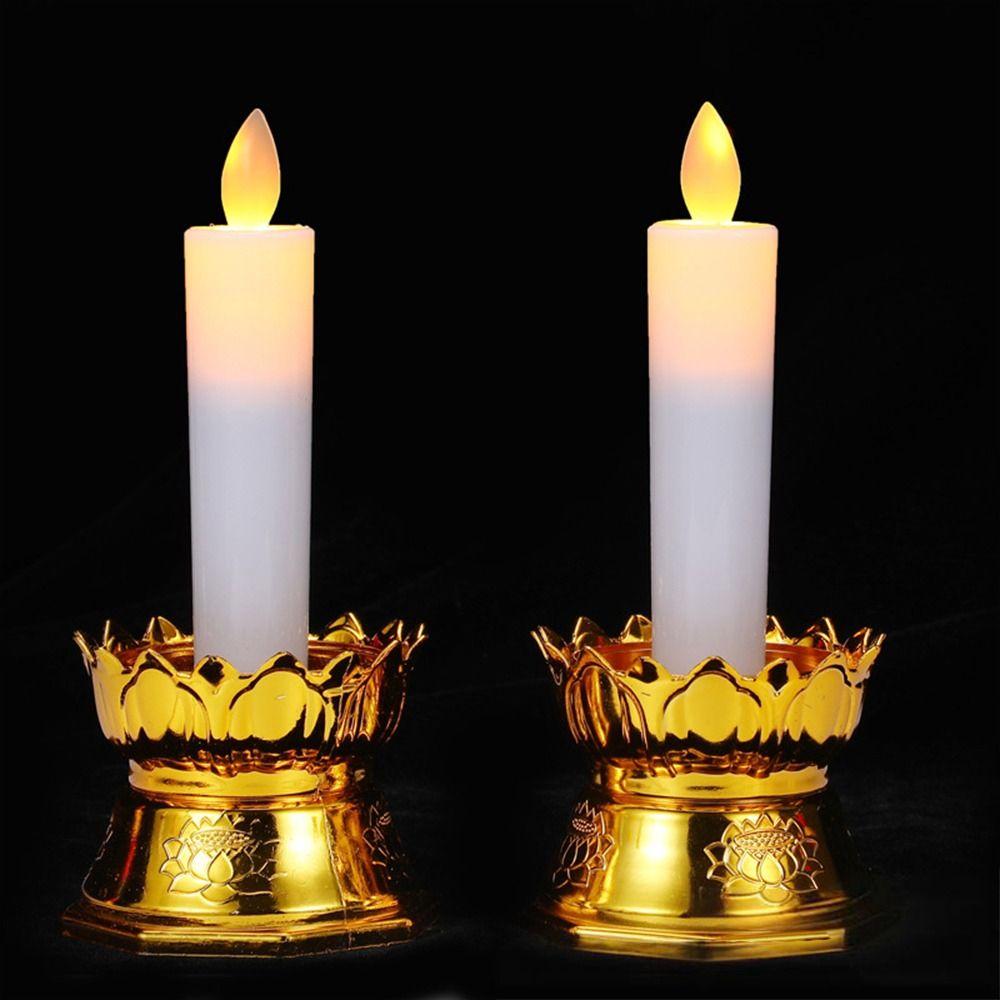 Plastic Lotus Candle Set Gold White Electronic Candlestick Set  Desktop Ornament