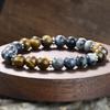 GemChic Unisex Ethnic Agate Tiger Eye Stone Beads Bracelet Classical Retro Elastic Chain Birthday Christmas Jewelry Gift