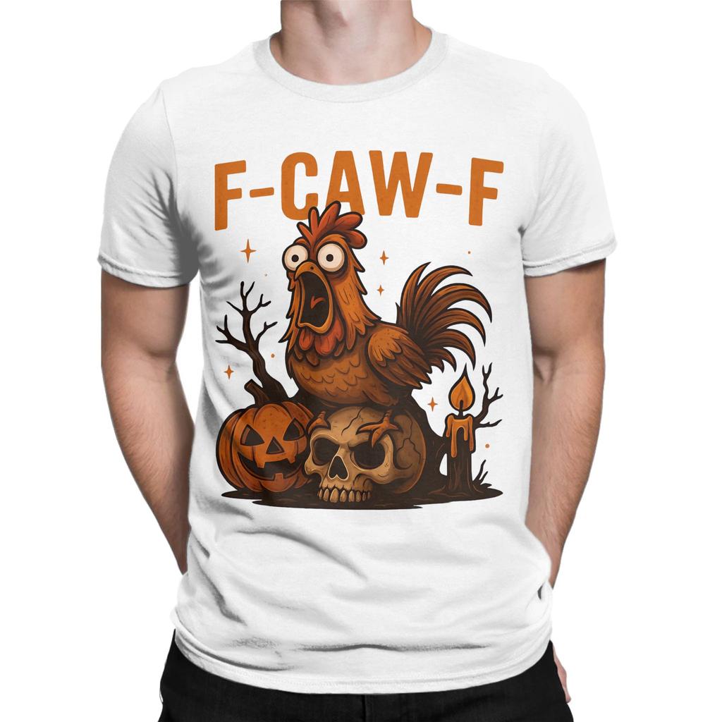 Men's T-Shirt Funny Halloween Rooster F-Caw-F Spooky Chicken Creative Pure Cotton Tees Short Sleeve  T Shirts Round Neck Clothes