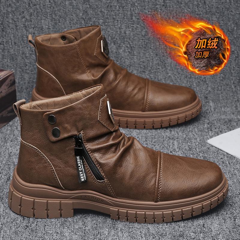 

Интернет-знаменитости в осенне-зимних высоких ботинках Martin, мужских британских мотоциклетных ботинках, черных бархатных, средних, маленьких кожаных туфлях Tide 44