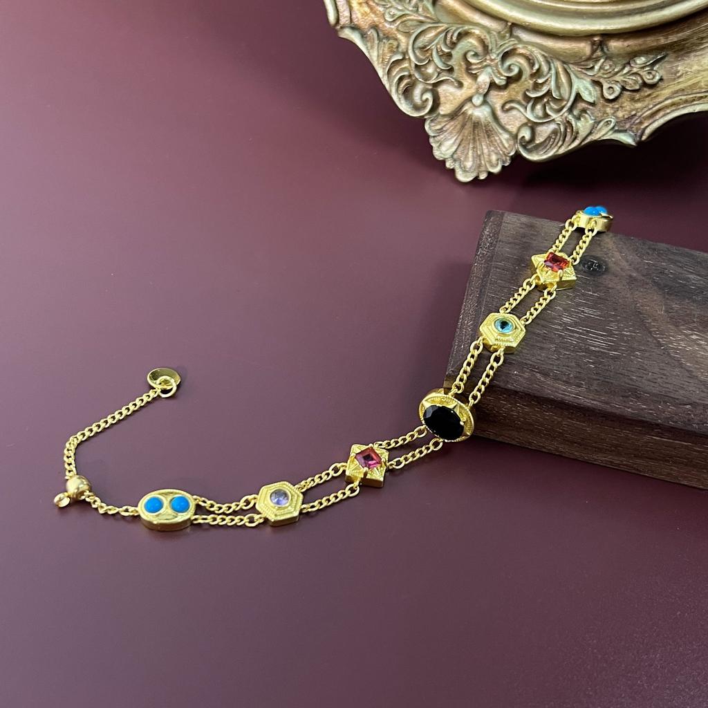 French Sweet Xiaoqing Color Double-Layer Bracelet Gold-Plated Western Retro Niche Temperament Medieval Jewelry Women